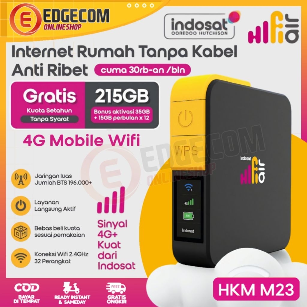 Jual Indosat HiFi Air MODEM Wifi 4G LTE M23 Free Data 215GB Portable ...