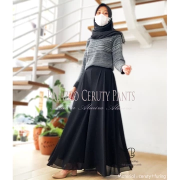 Celana Kulot Wanita Palazzo Sifon Ceruti Almira Mayung Lebar 2 Layer Full Furing