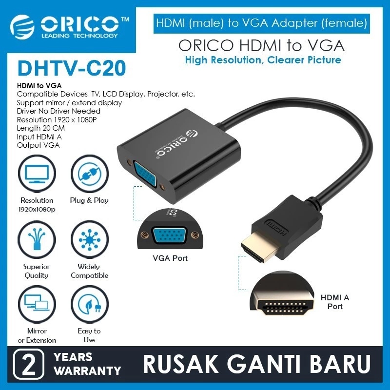 Jual ORICO DHTV-C20 Converter Hdmii A To Vga | Shopee Indonesia