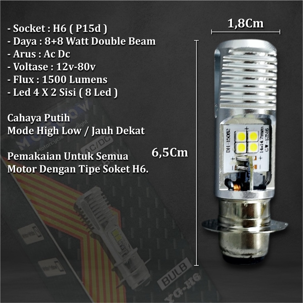Jual Lampu Depan / Lampu Utama H6 Led 2 sisi AC DC YG-H6 Premium Super ...