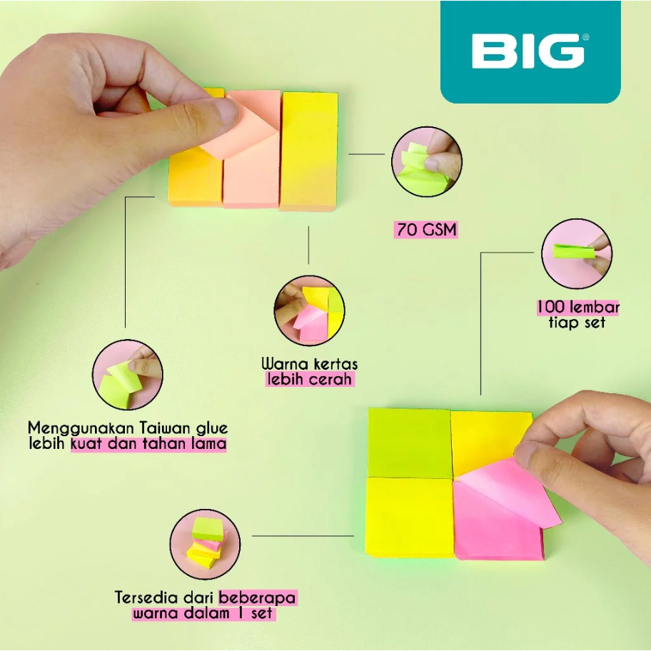 Jual BIG Post It / Sticky Note / Sign Here Merk BIG Ukuran 76x51mm ...