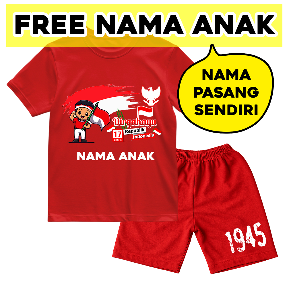 [GRATIS NAMA] Setelan Baju Anak 17 Agustus Kemerdekaan Indonesia