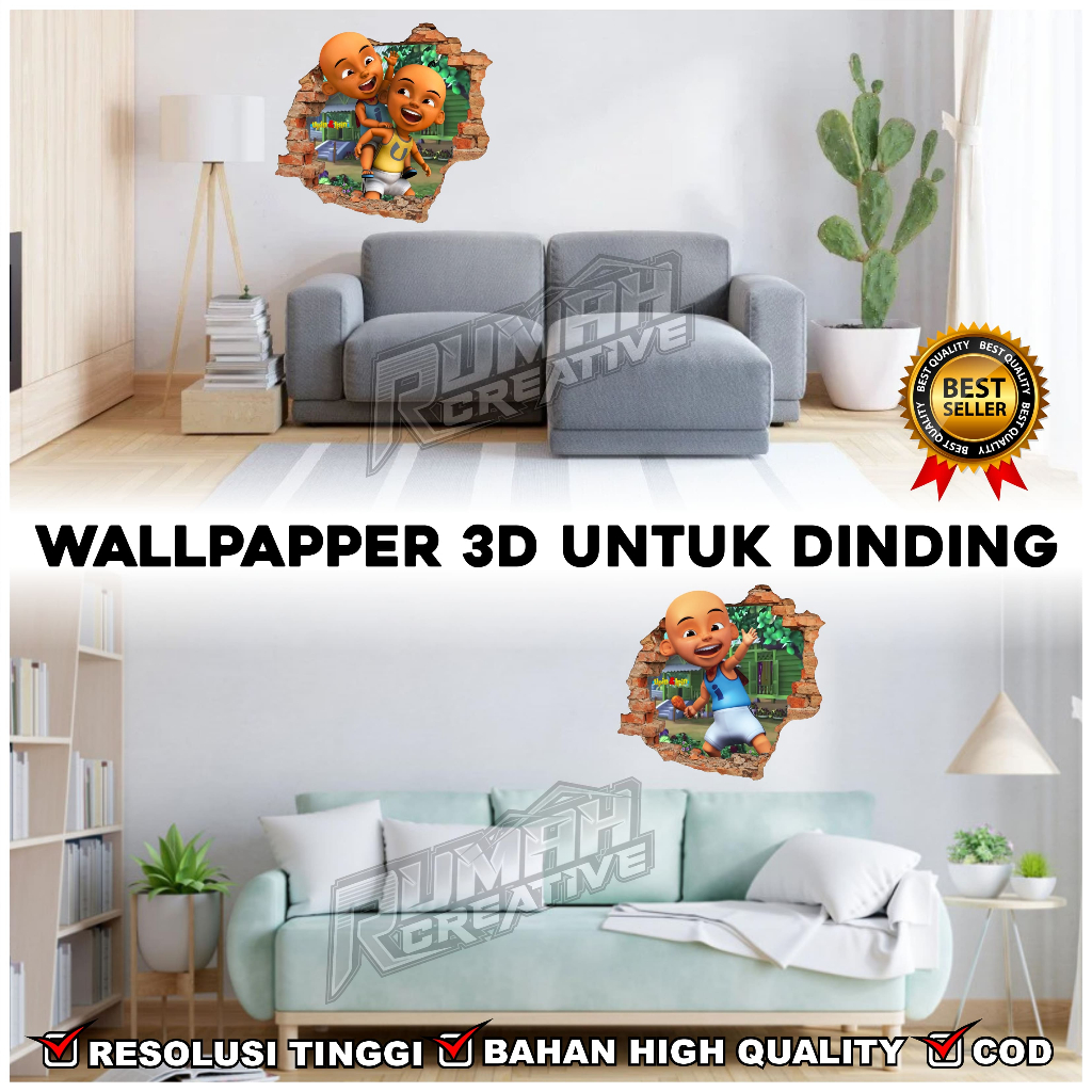 Jual STICKER DINDING KARAKTER KARTUN UPIN IPIN 3D-STICKER WALPAPER ...