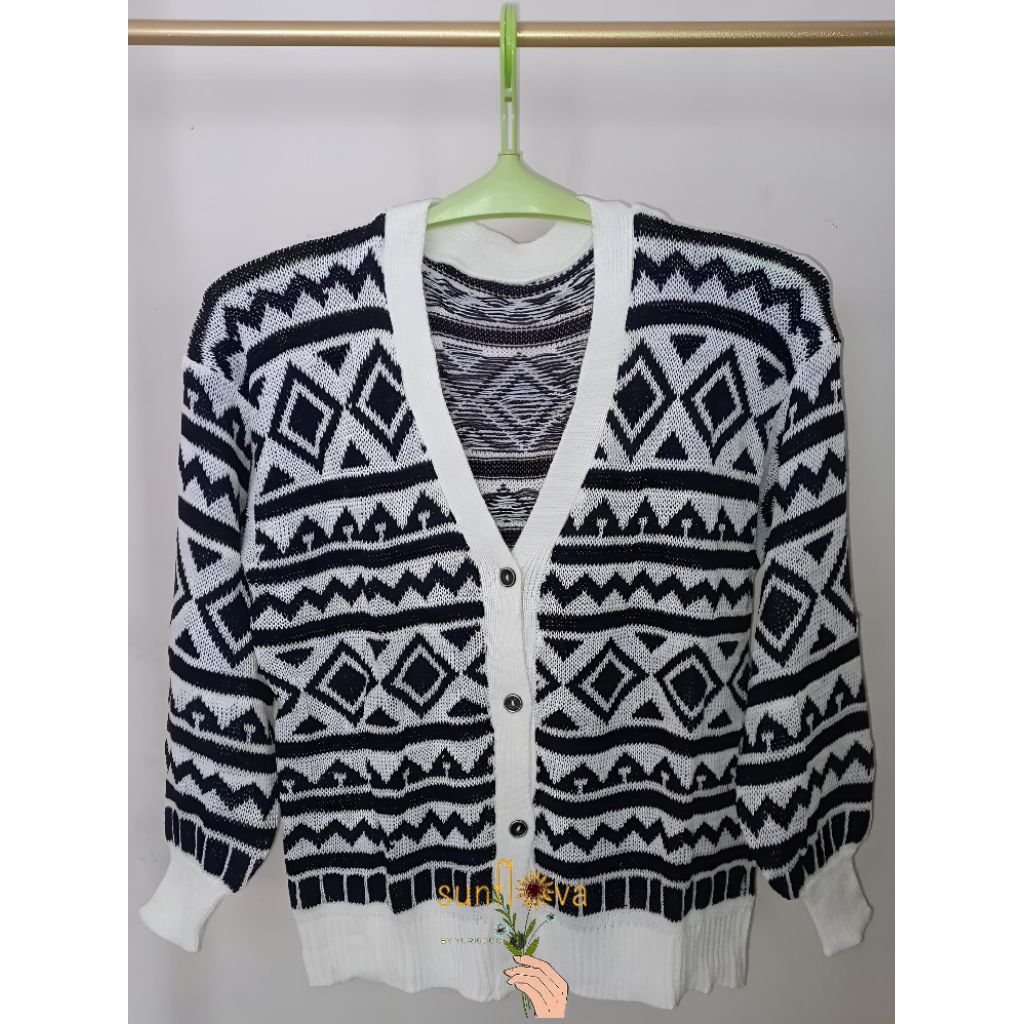 Jual [sunflova_001] Cardigan Rajut Hitam Tribal | Shopee Indonesia