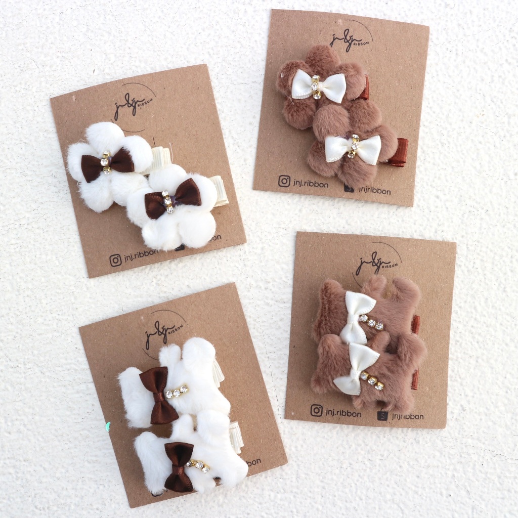Jual J&J RIBBON | JEPIT PASANG ANAK JEPIT PASANGAN SET 2PCS POM BULU ...