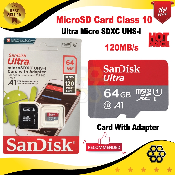 Jual MicroSD 64GB San Disk - Memory Card Class 10 120MB/s - Micro SD ...