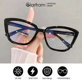 Clarfram Kacamata Eye Cat Wanita Anti Cahaya Biru Bingkai Besar Kacamata Anti Radiasi Blueray