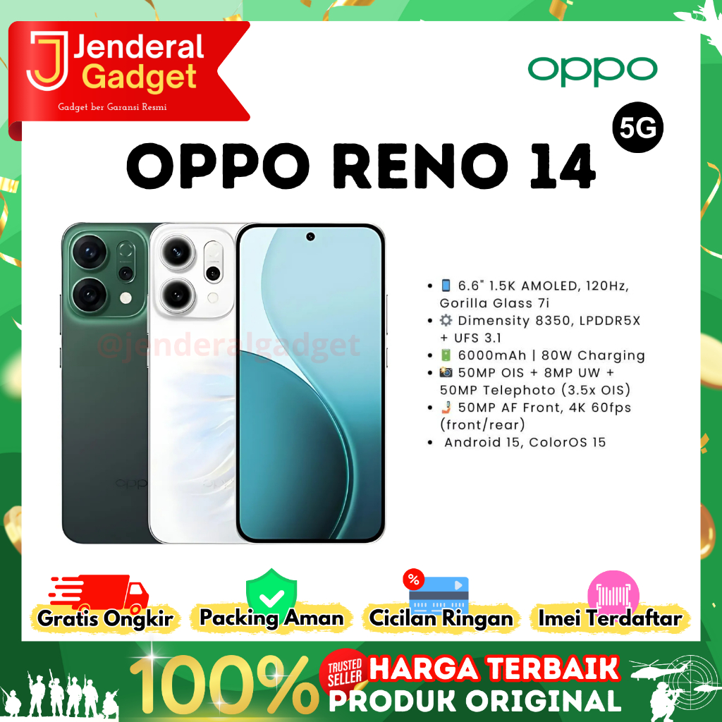 Jual Oppo Reno 14 5G 8/256GB NFC Garansi Resmi | Shopee Indonesia