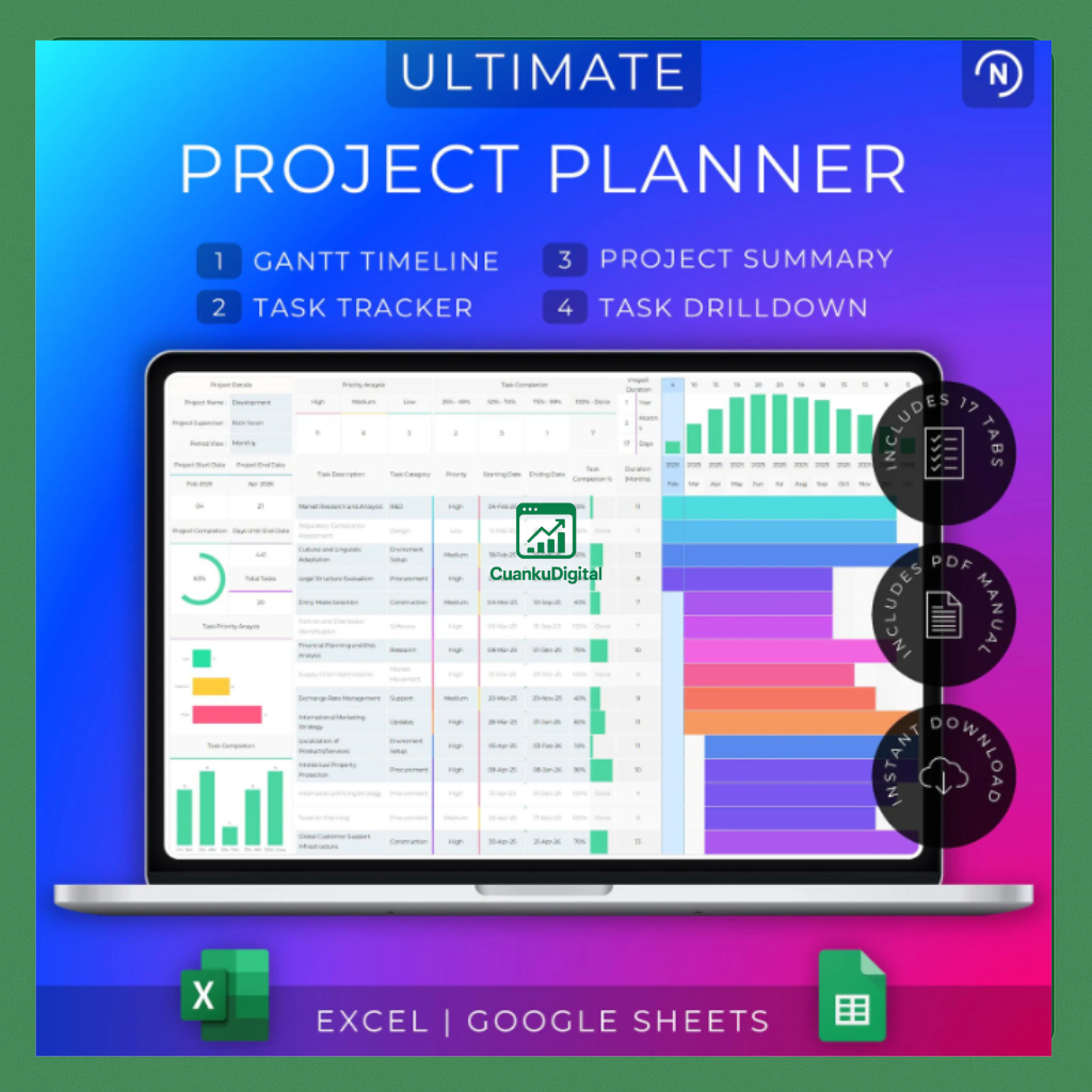 Jual Template Manajemen Proyek Excel Google Sheets | Gantt Chart ...