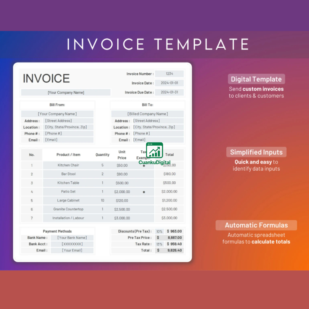 Jual Template Invoice PDF & Excel | Format Tagihan Bisnis | Bisa Cetak ...