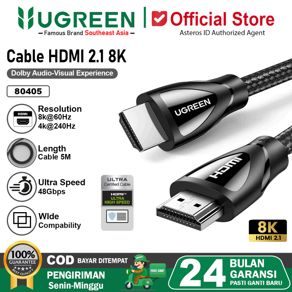 UGREEN Kabel HDMI 2.1 8K 60hz 4K 120hz 48Gbps Ultra High Speed HDCP2.2