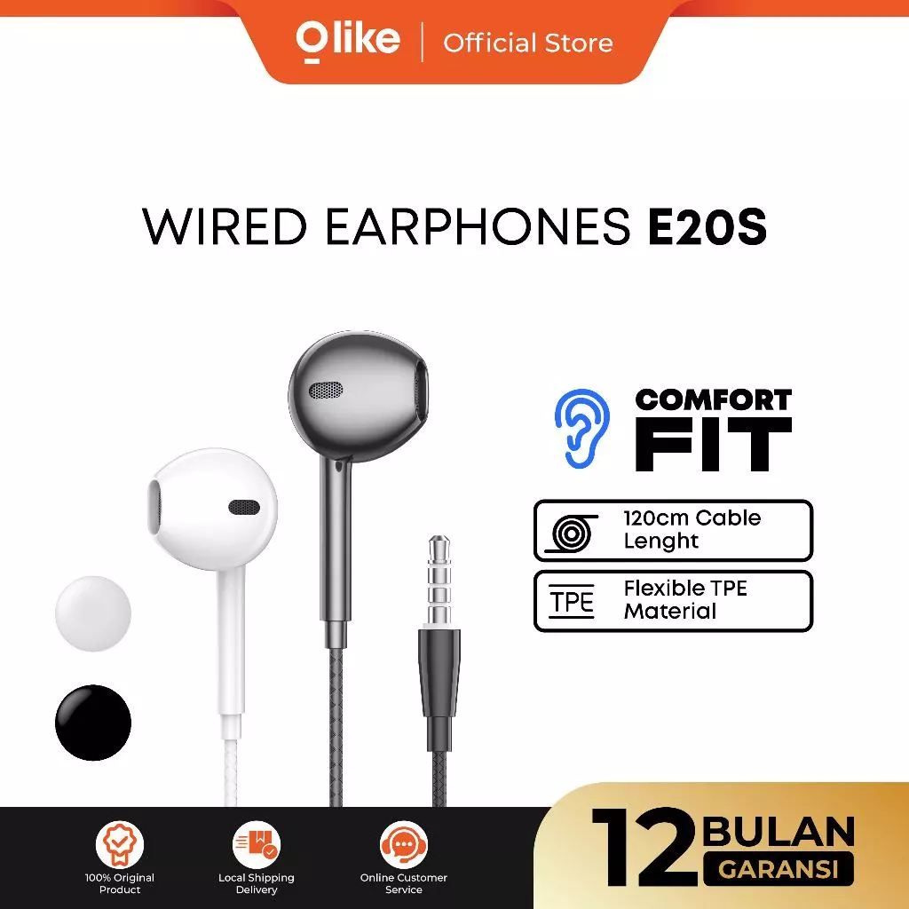 OLIKE HANDSFREE 3.5MM E20S WIRED EARPHONE MIC ANDROID IPHONE TABLET JACK HEADSET