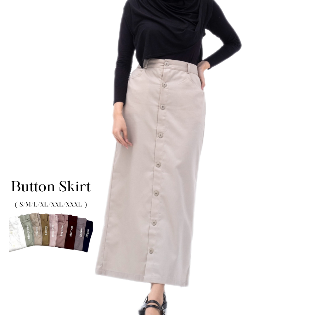 Jual FINCLO- Button Skirt | Rok Span Model H Line Kancing Depan Full ...