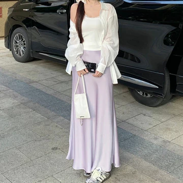 S 6XL Rok Maxi Satin Rok Pelukan Pinggul Wanita Kantor Rok Ekor Ikan Satin Kasual Dan Serbaguna