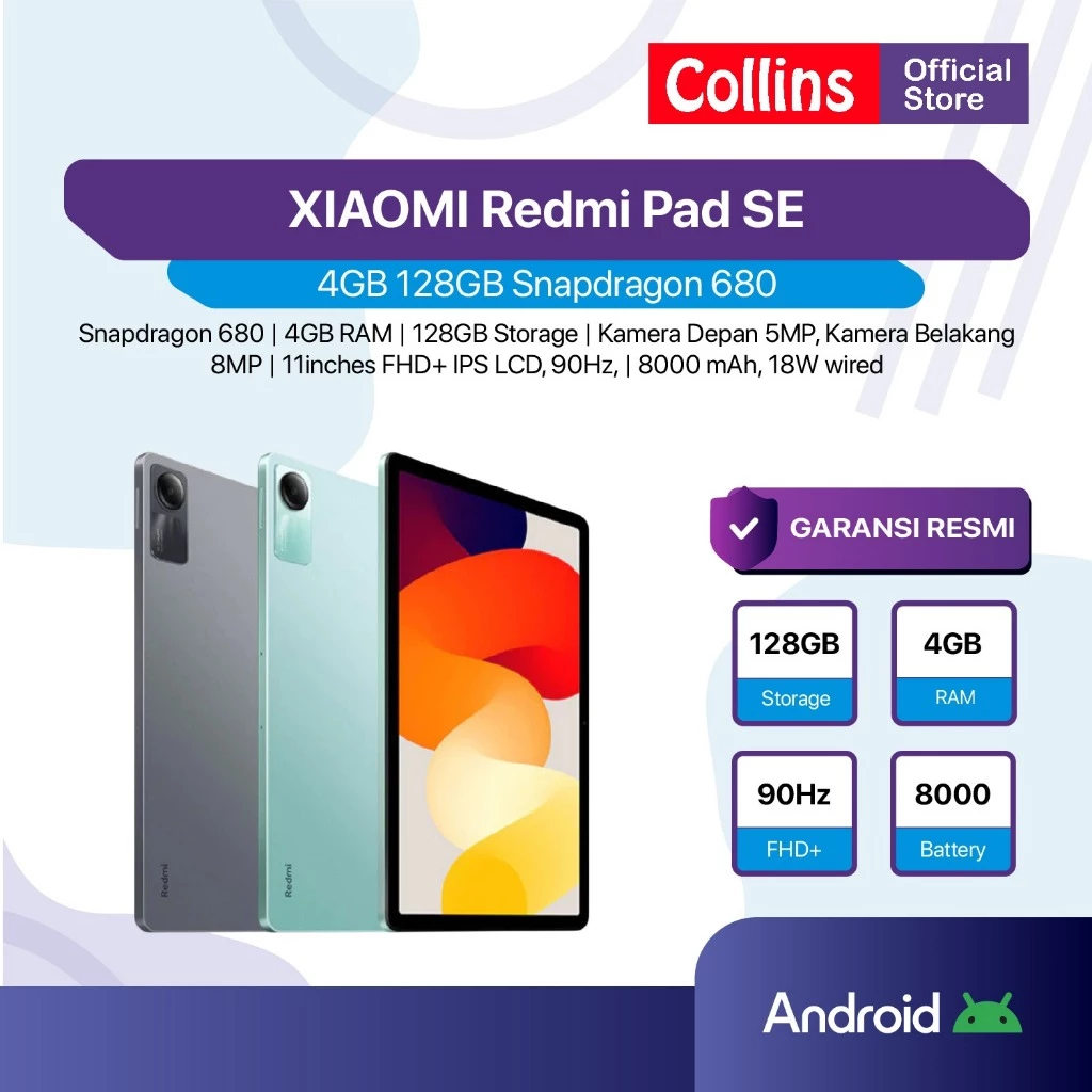 [FLASH SALE] XIAOMI Redmi Pad SE (4GB/128GB) | Snapdragon 680 Layar 11" FHD+8000mAH
