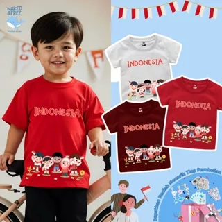 Naked & Free Baju Kaos Kemerdekaan Happy Kids Bayi Anak Remaja Dewasa Bahan Katun Combed 30s Premium