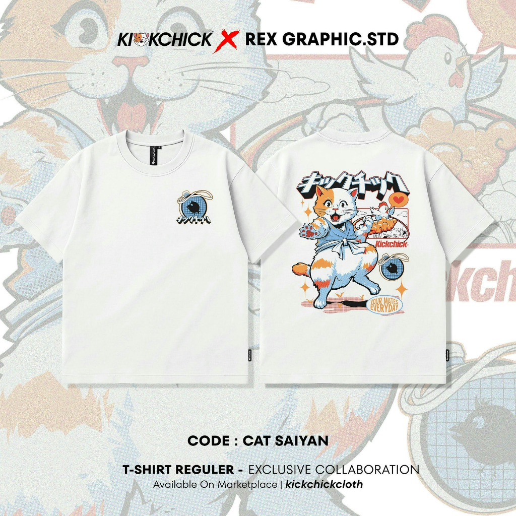 Jual Kickchick X Rex Graphic Reguler Kaos Cat Saiyan White | Kaos ...