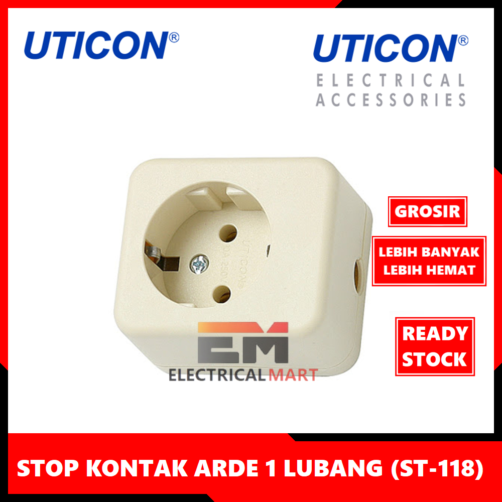 Jual (GROSIR) Stop Kontak Arde Uticon OB 1 Lubang (ST-118) Socket 2P ...