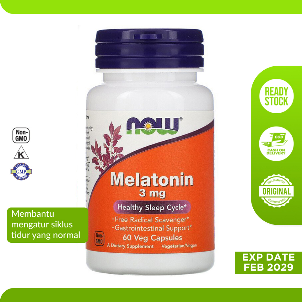 Jual Suplemen Vitamin Tidur Nyenyak Now Foods Melatonin 3 Mg 60 ...