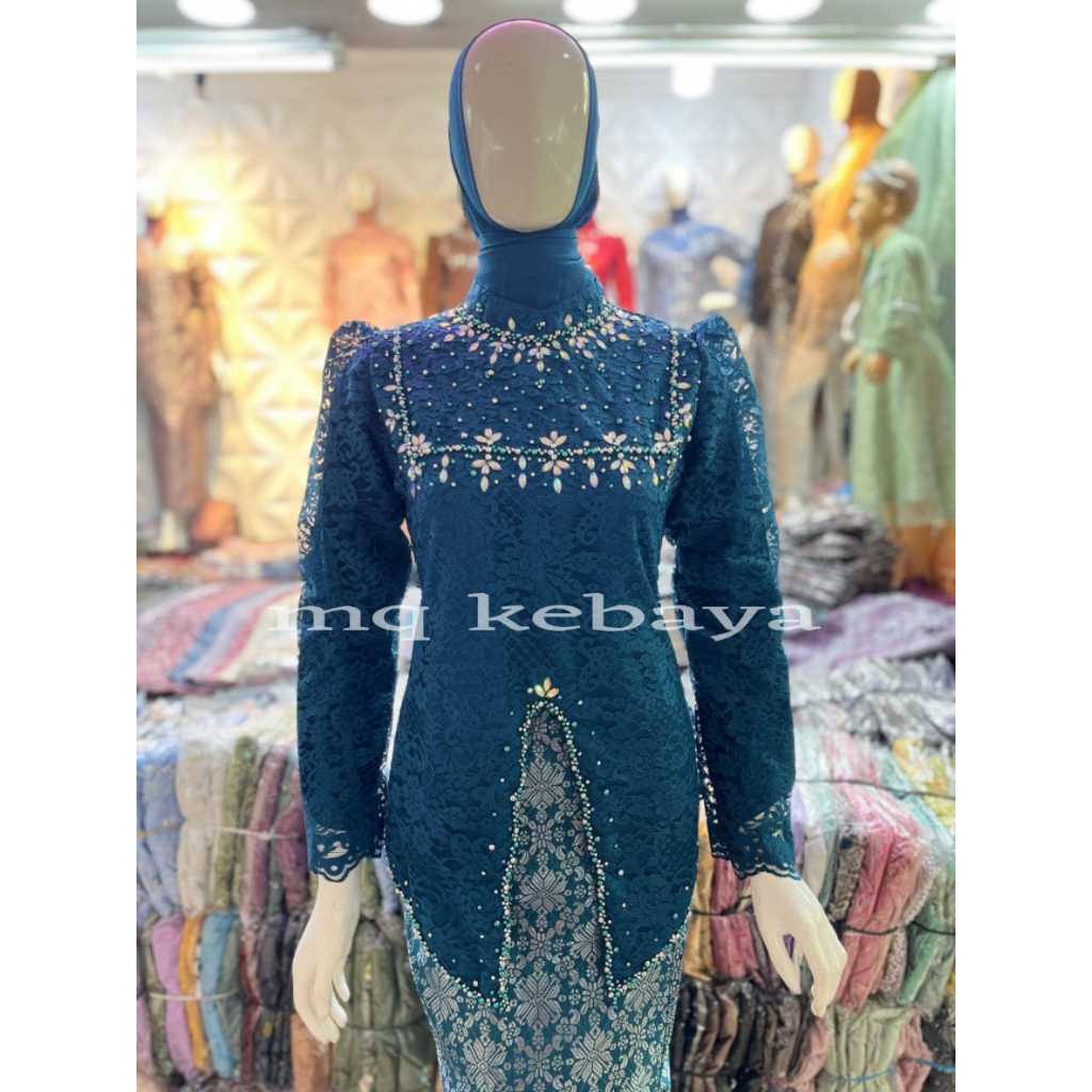 Jual MQ Set kebaya brokat Hava + kombinasi payet + rok songket span ...