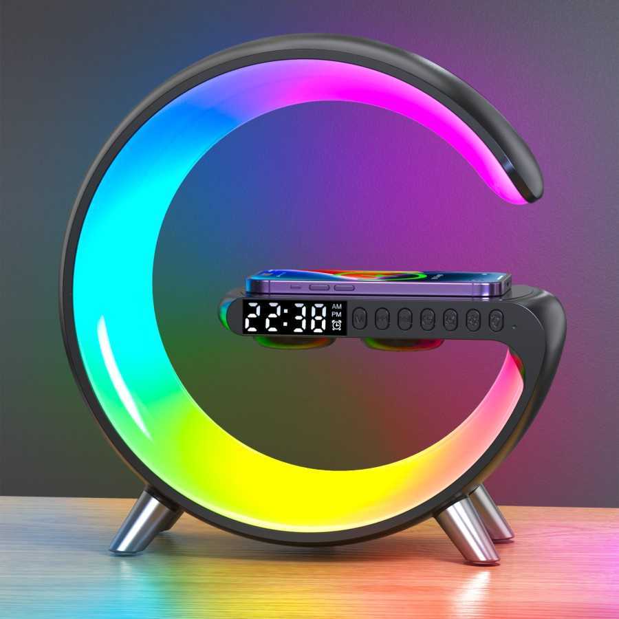 Jual Lampu Meja RGB Smart Speaker Bluetooth Jam Alarm Wireless Charging ...
