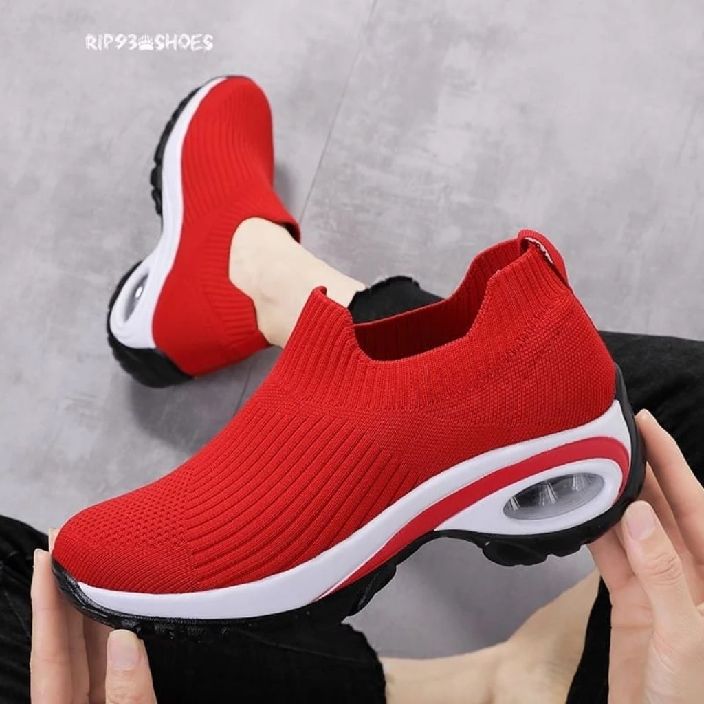 sepatu sneakers rajut import wanita slip on model sol tabung