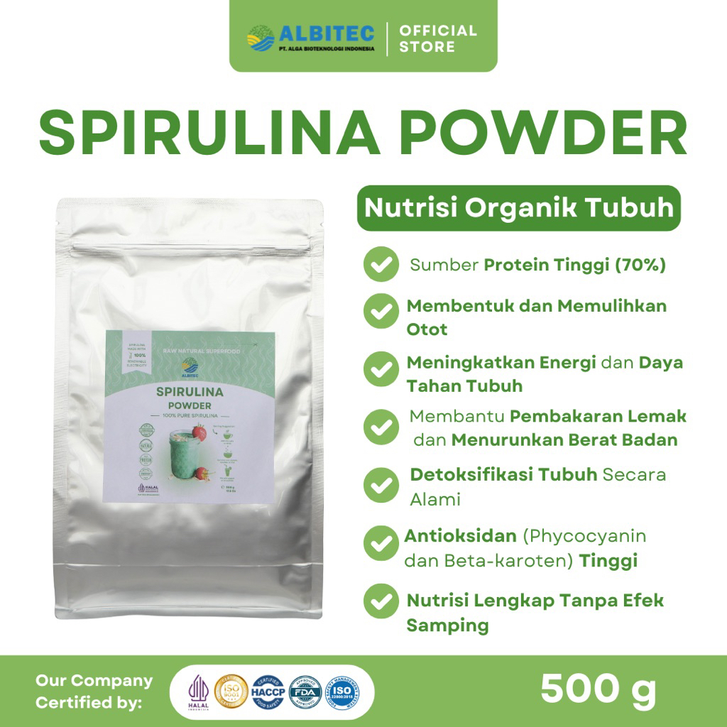 Jual ALBITEC Spirulina Powder 500 gram Superfood Food Grade Halal ...