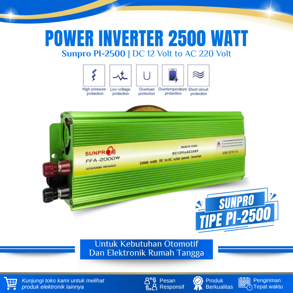 Jual POWER INVERTER 2500 WATT DC 12V TO AC 220V SUNPRO PI-2500 CAR ...