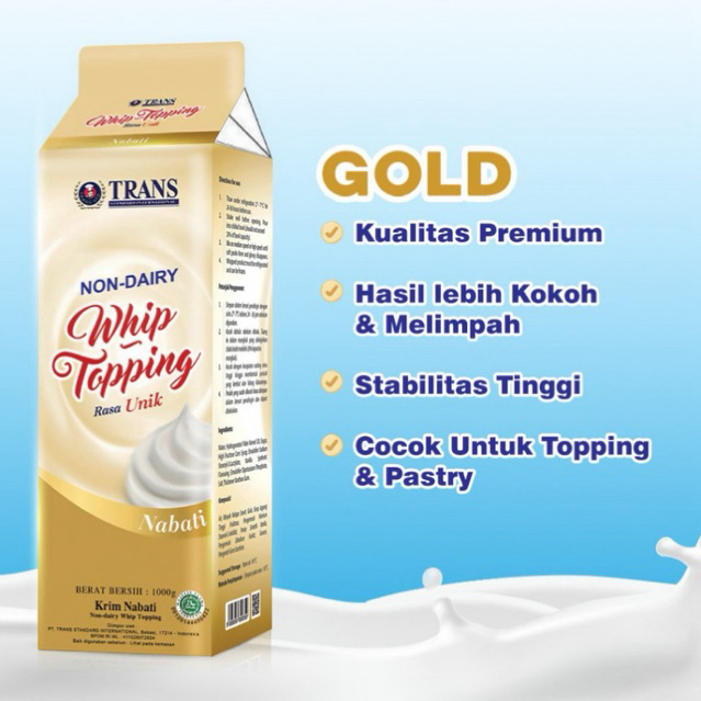 Jual TRANS NON DAIRY WHIP TOPPING GOLD 1 LITER | Shopee Indonesia