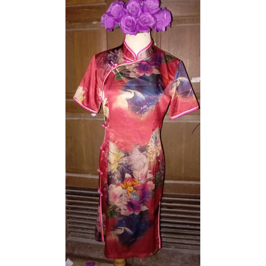 Jual red motif corak midi cheongsam | Shopee Indonesia