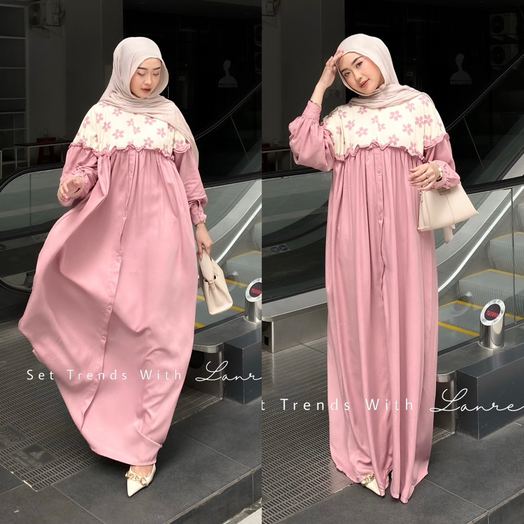 Jual Talita Gamis Motif Bunga Model Ruffle Dress Jumbo Bisa Untuk ...