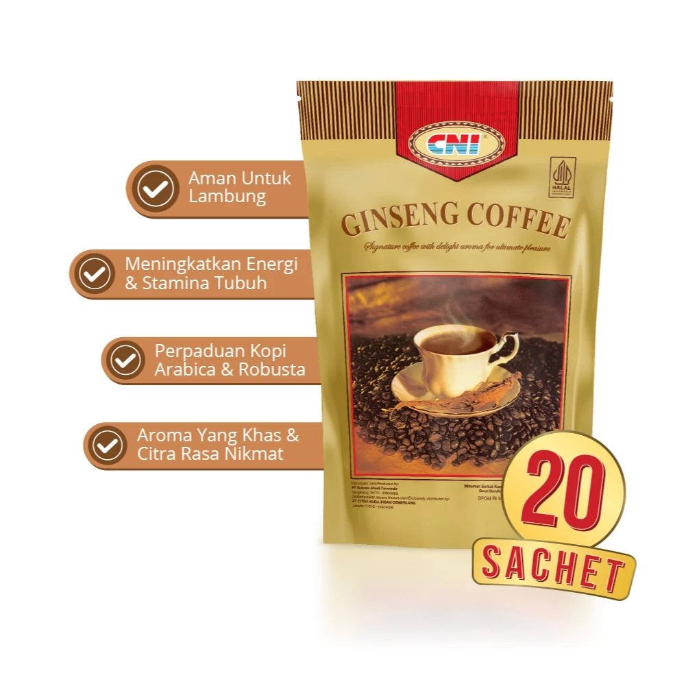 CNI Ginseng Coffee kemasan pouch isi 20 sachet kopi ginseng arabika robusta
