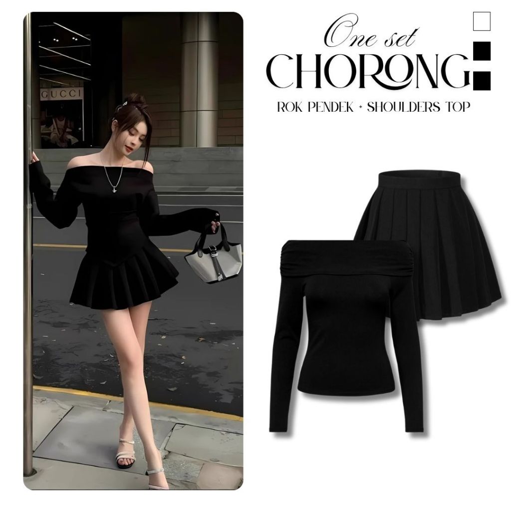 Jual Outfit Set Wanita Korea ( Sabrina Top + Rok Pendek ) Setelan ...