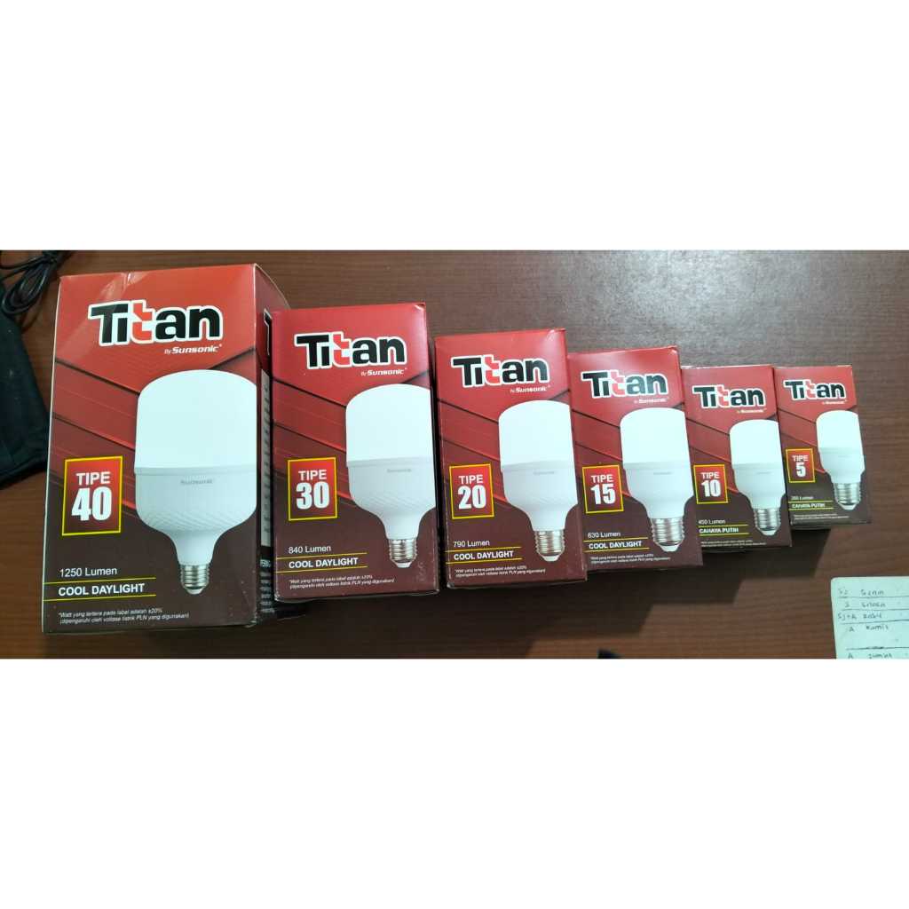 Lampu LED E27 Bohlam TItan Sunsonic (5w,10w,15w,20w,30w,40w, dan 50w)
