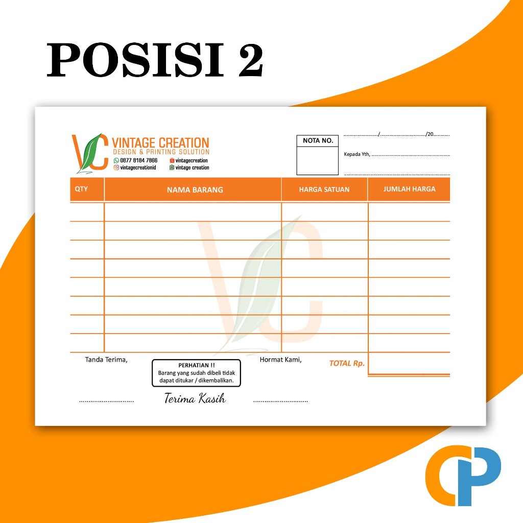 Jual NOTA HVS UKURAN 1/4 VERTIKAL F4 FREE DESAIN CUSTOM 1PLY (NON ...