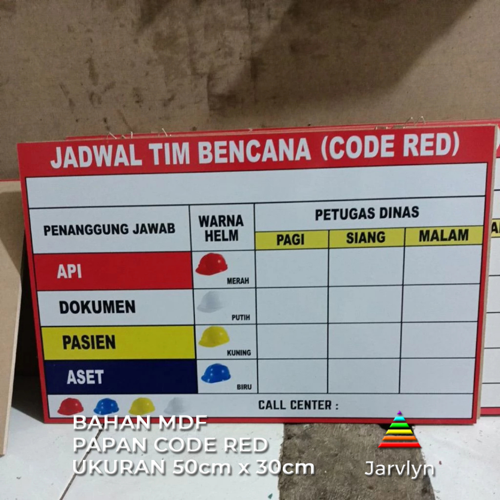 Jual Papan Jadwal Tim Bencana Code Red bahan MDF ukuran 50 x 30cm ...