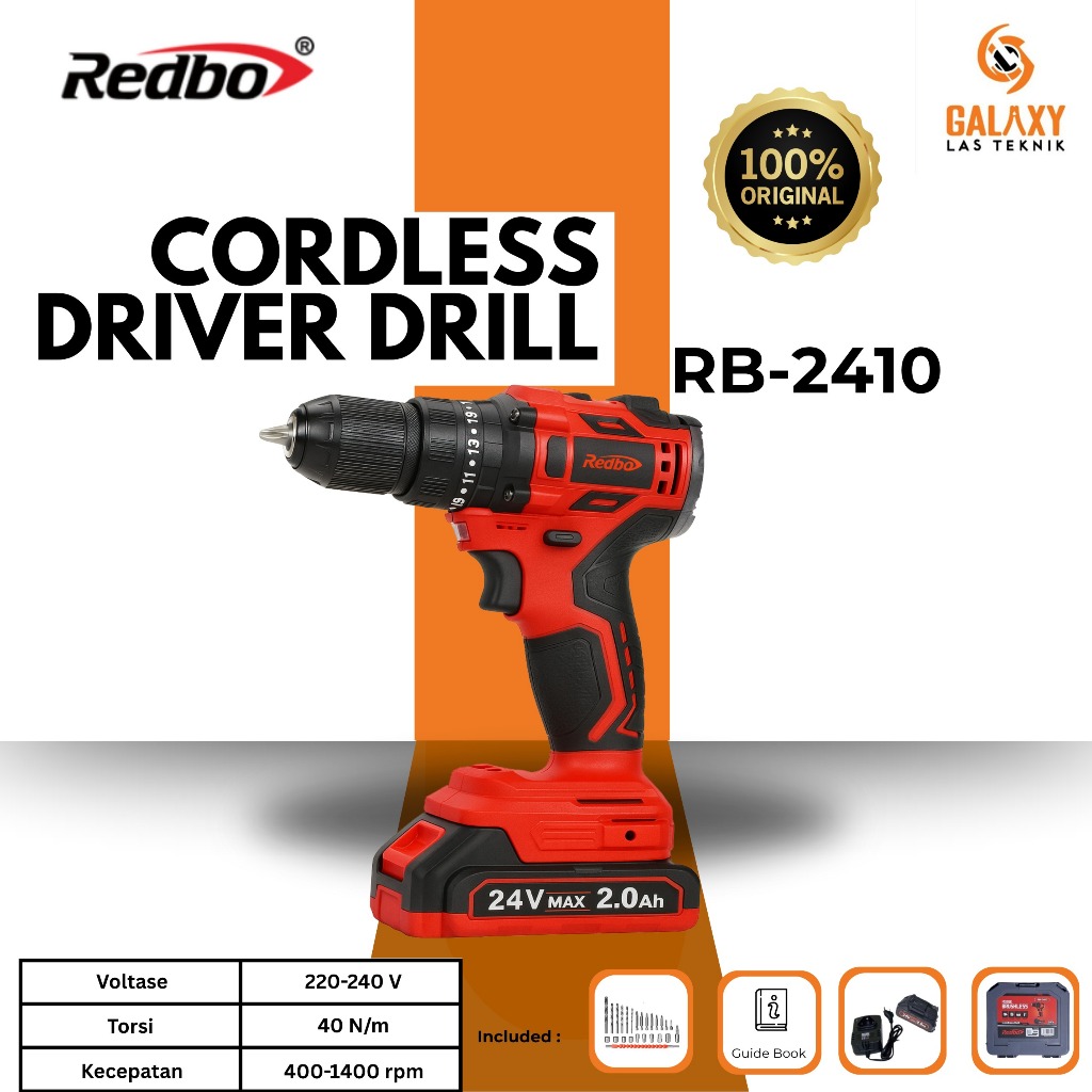 Jual Redbo 10mm Brushless Mesin Bor 40N.m Bor Baterai 24v Cordless ...