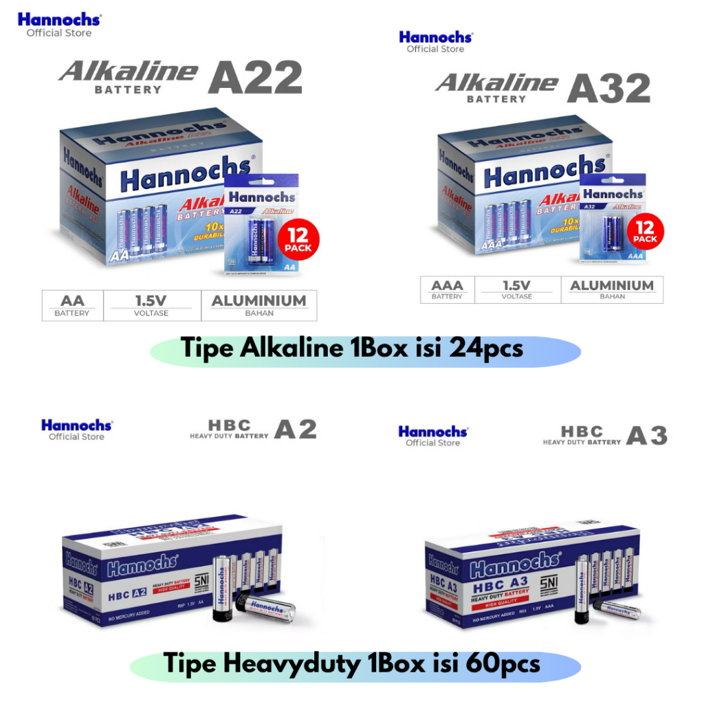 Jual Baterai Battery Heavyduty ( HBC ) dan Alkaline Hannochs AA / A2 ...
