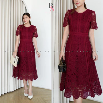 Ada Size Jumbo D1714 Aesun Korean Style Floral Brocade Vintage Midi Dress Natal Brukat Pesta