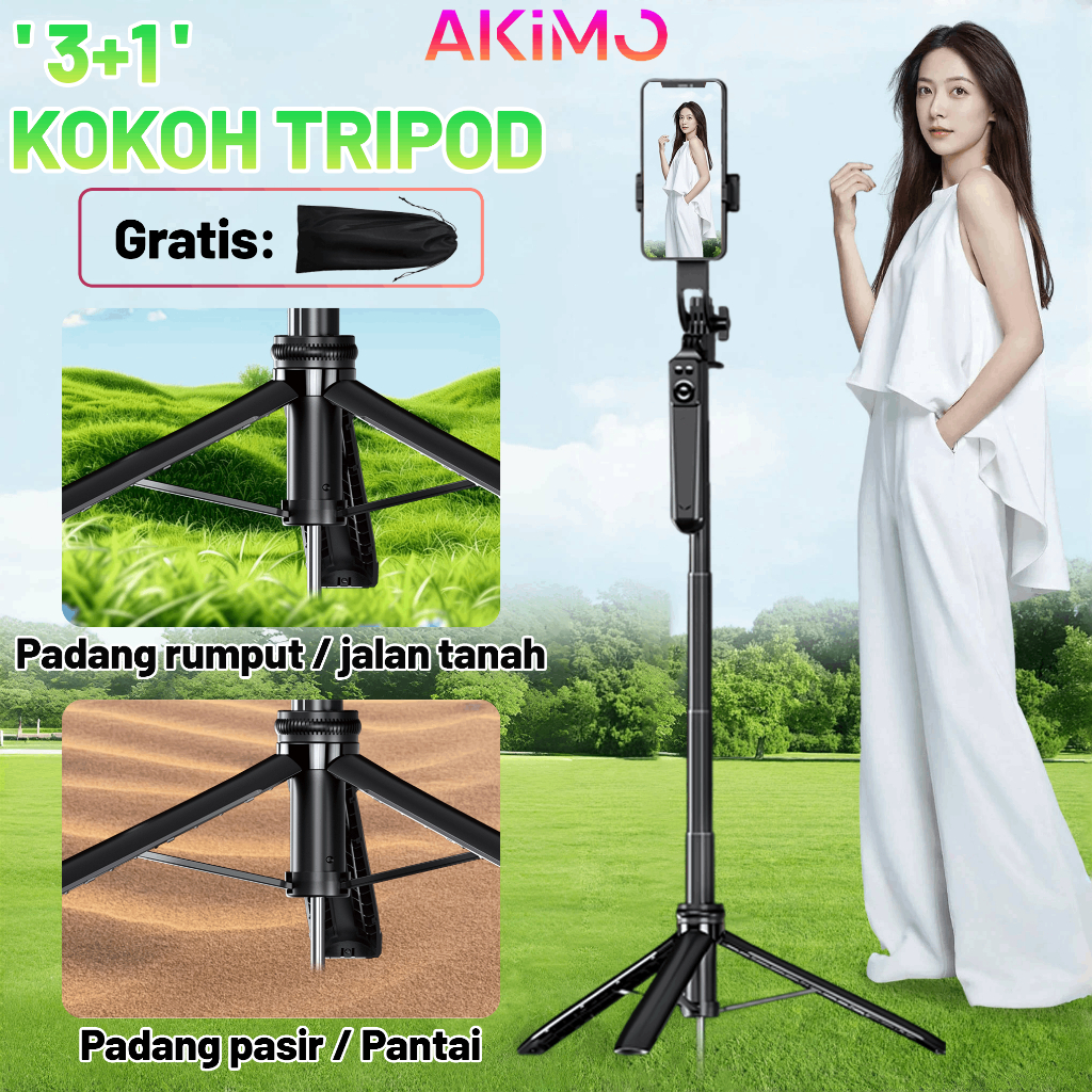 Jual AKIMO D16 '3+1' Tripod 160CM Tongsis Multifungsi Bluetooth Remot ...