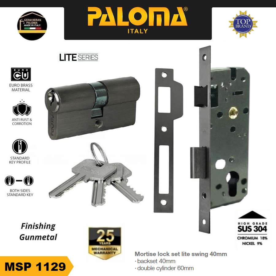 Jual PALOMA MSP 1129 Mortise Lock 40mm Body Kunci Pintu Set Cylinder ...