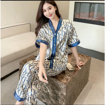 Setelan Baju Tidur Piyama Wanita Dewasa Satin Premium Lengan Pendek Celana Panjang