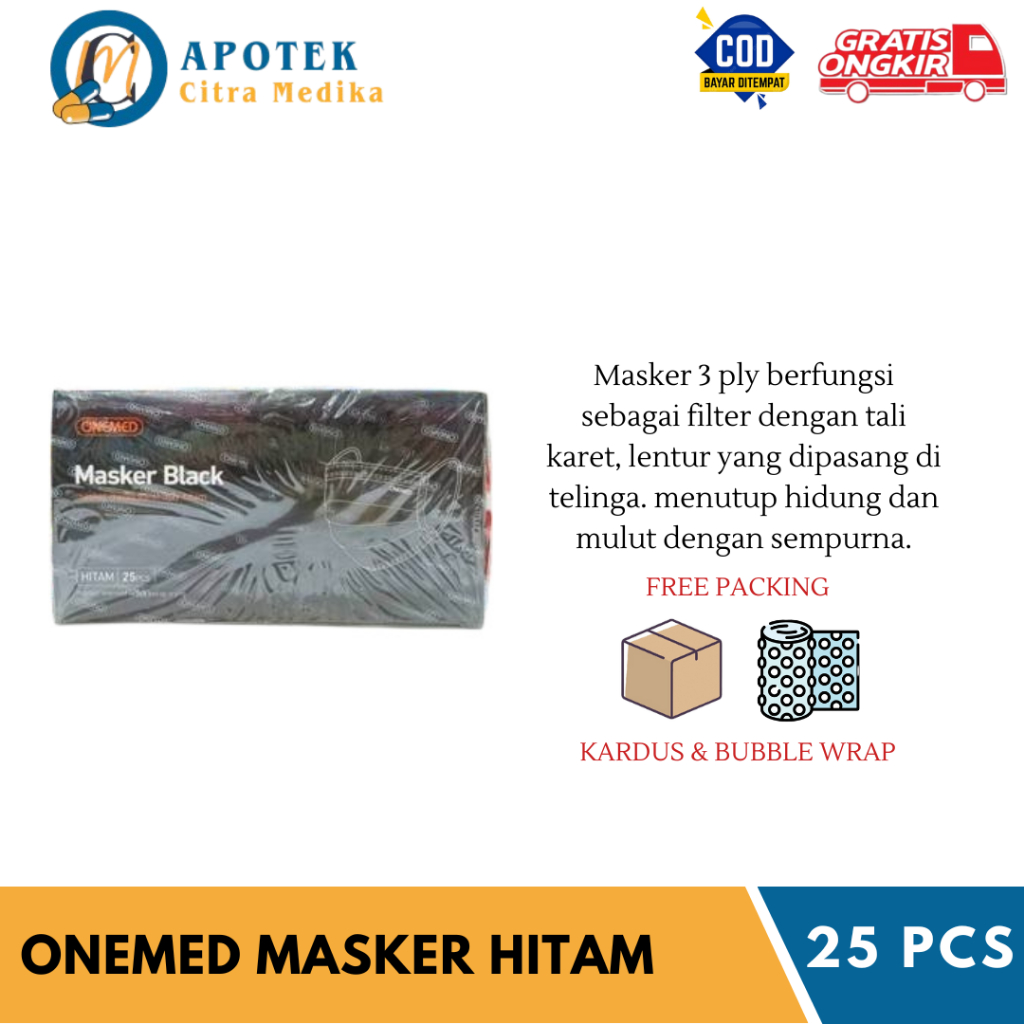 Jual MASKER (HITAM ONEMED 1 KOTAK ISI 25 PCS) - MASKER MEDIS 3PLY ...