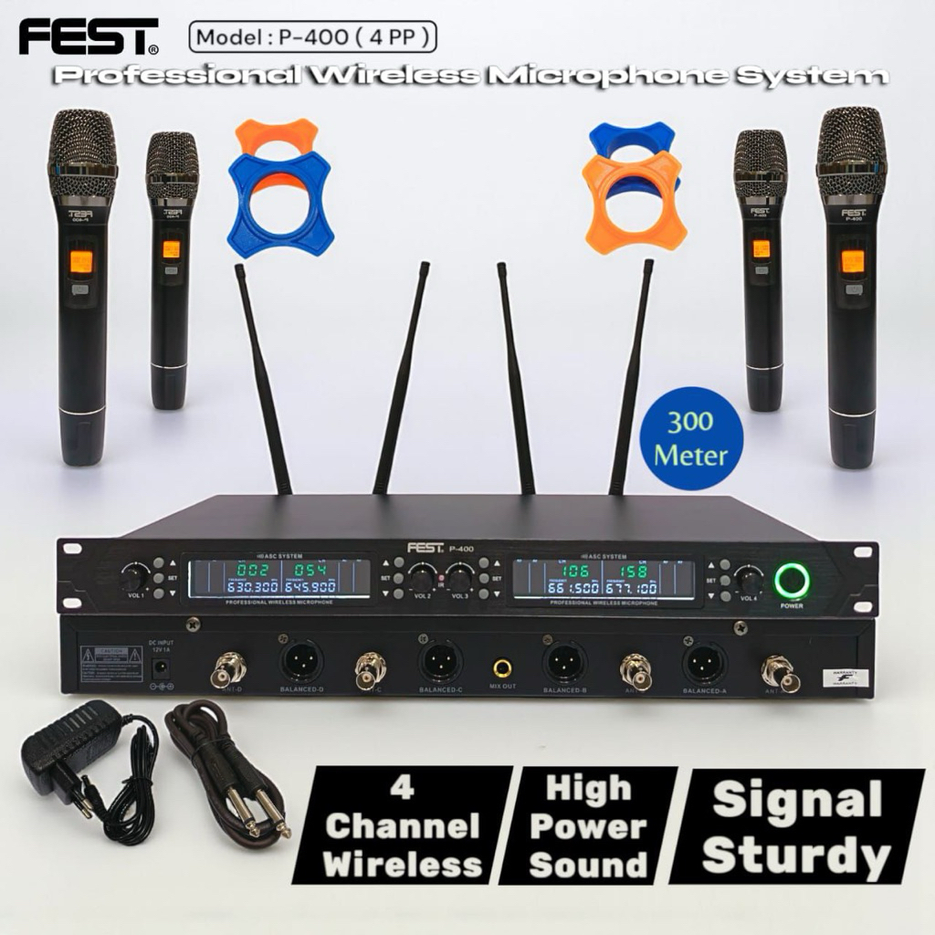 Jual Mic Wireless Fest P400 Uhf Handheld 4Mic Digital Original ...