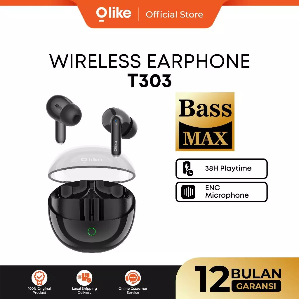 OLIKE TWS T303 Bluetooth Earphone ENC Noise Cancellation | TWS Driver 13mm Stereo Bass | Bluetooth 5.4 | 38H Playtime | IPX4