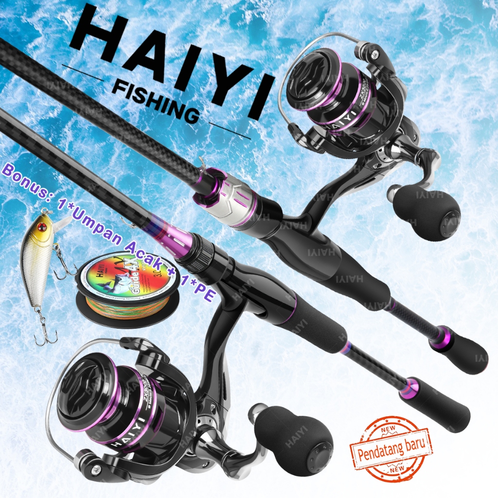 HAIYI FISHING Joran pancing Set 1.65M/1.8M/2.1M Spinning Fishing Rod with 5.2:1  Reel Combo for Bass with lure Hook Fishing Tackle Setelan Spinning Fishing Rod 1.65-2.1M Reel Pancing Gulungan Pancing Pancingan Set