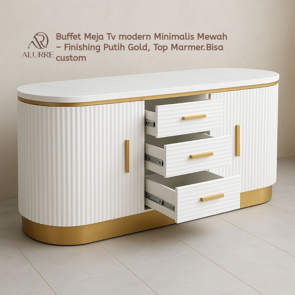 Jual Buffet Meja Tv Minimalis Modern Mewah Finishing Putih Gold Top ...