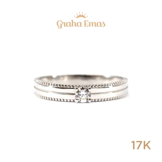 Graha Emas Cincin Emas Putih Bentuk Round 17K - White Gold Round Model Ring 17 Carat M1038