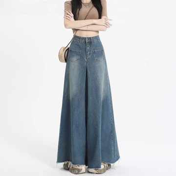 Loyka Plus Size Celana Jeans Cewek Wide Leg Highwaist Kulot Fashion Loose Biru Celana Baggy