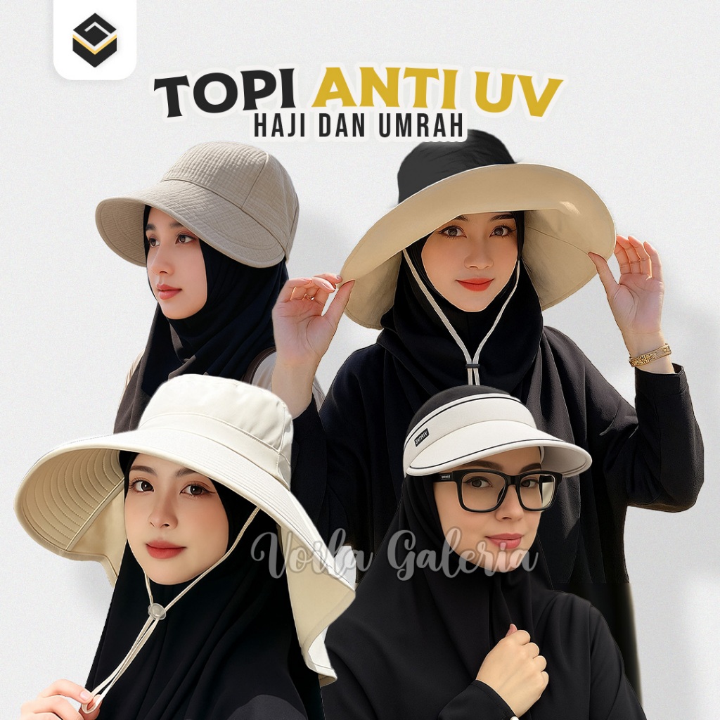 Jual Topi Anti Panas UV Protector Visor Lebar Wanita Untuk Umroh & Haji ...